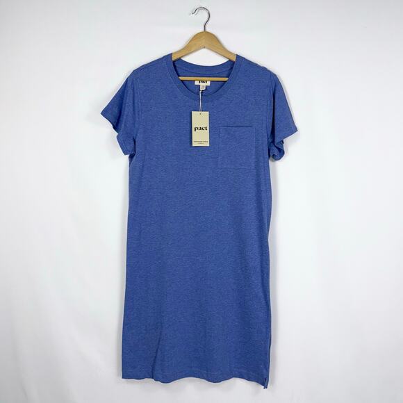 Pact Women's Organic Softspun Cotton Pocket Tee Dress Medium Blue - Picture 2 of 14